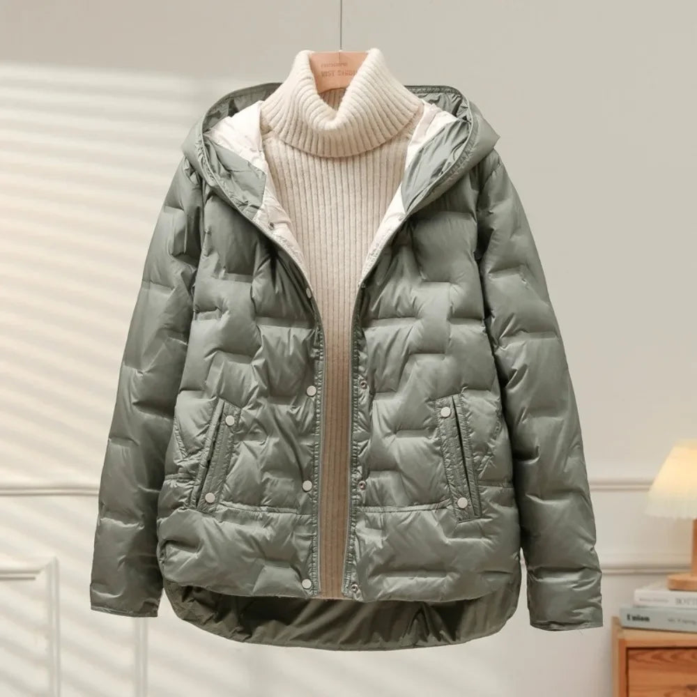 TrendAura Lea Goose Down Puffer Coat For Women Warm Elegant Quilted Winter Jacket