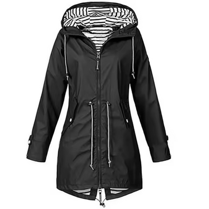 Léa Elegant Waterproof Raincoat For Women With Adjustable Waist And Hooded Lining