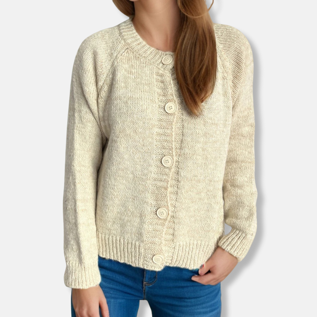 Women’s Cardigan - Acrylic Blend - Relaxed Fit - Cropped Length - Round Neck - Long Raglan Sleeve