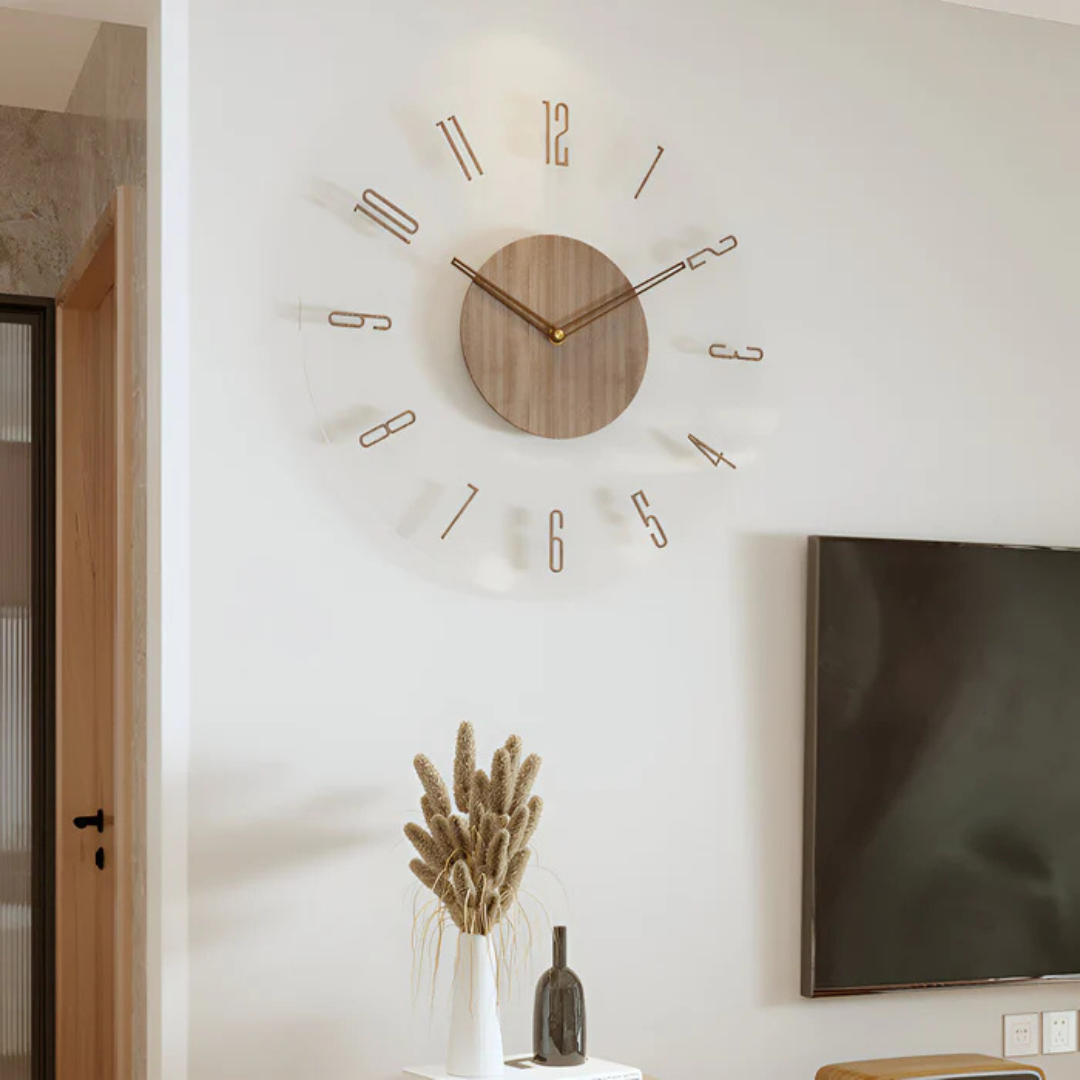 Nock Wall Clock Large Living Room Modern Acrylic Wood Silent Movement Luxury Design
