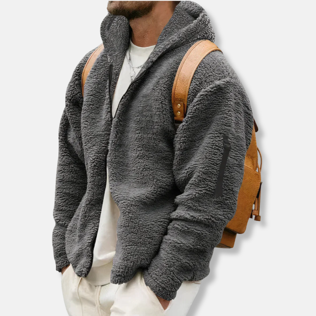 TrendAura Mens Sherpa Fleece Hoodie Full Zip Relaxed Fit Winter Warmth Casual Outerwear