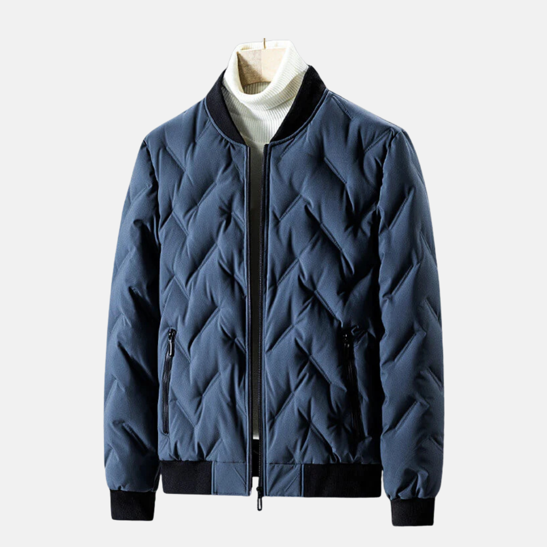Mens Bomber Jacket Quilted Chevron Pattern With Ribbed Collar And Cuffs Lightweight Winter Outerwear