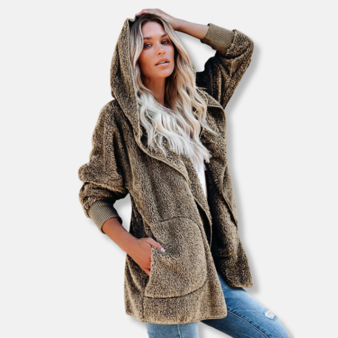 Nordisk Flair Womens Hooded Cardigan Sherpa Fleece Oversized Open Front With Pockets Cozy Layering