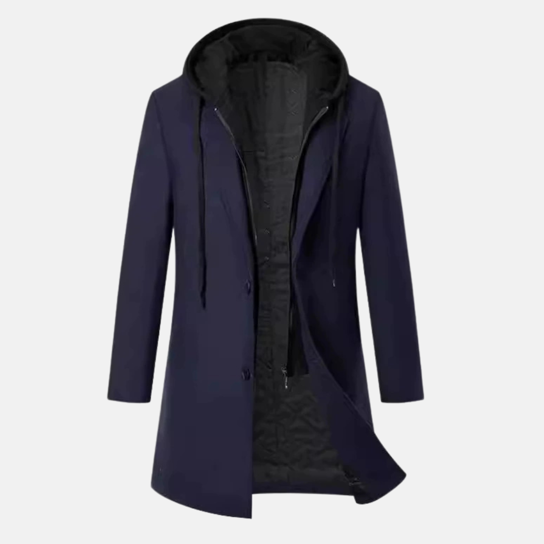 Men's Overcoat Wool Blend Tailored Fit Quilted Lining Removable Hooded Insert Mid Length Winter Coat