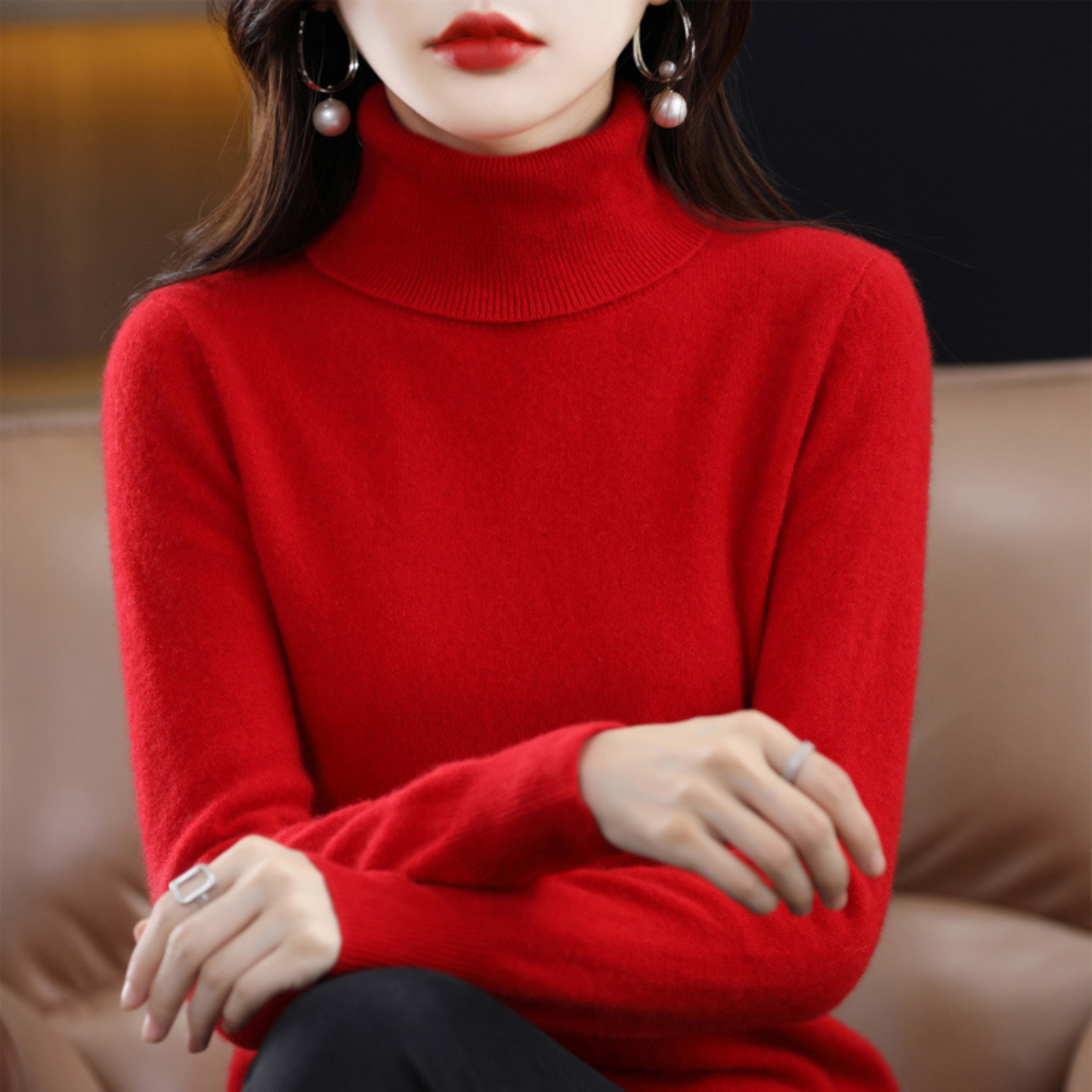 Elena Luxury Cashmere Turtleneck Sweater For Women Soft Cozy Knit All Season Elegance
