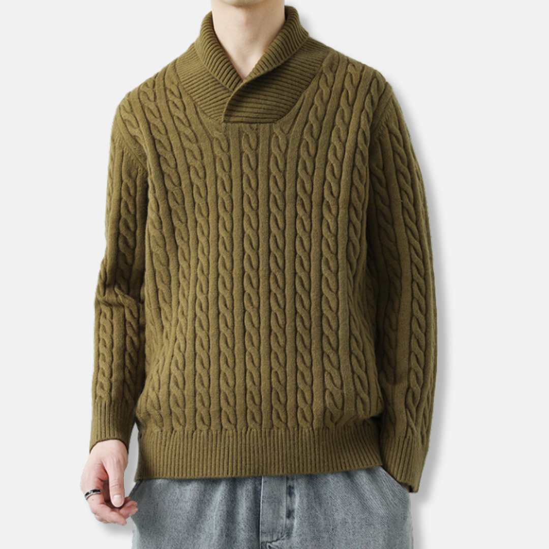 Men's Cable Knit Shawl Collar Sweater In Knit Blend Relaxed Fit By TrendAura Fall Winter Collection