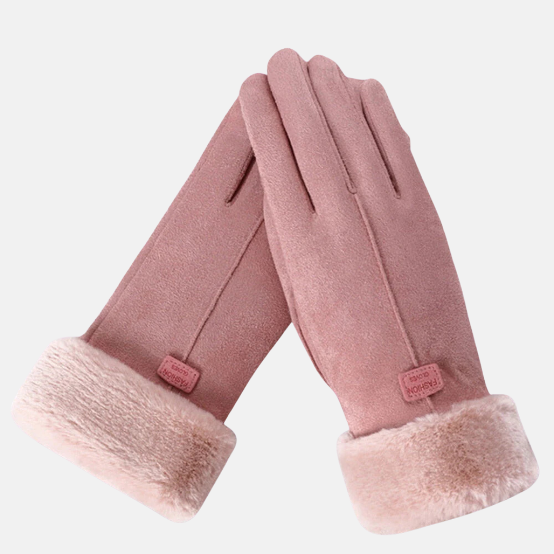 Women’s Gloves - Suede-Like Textile - Slim Fit - Wrist Length - Touchscreen Compatible - Faux Fur Cuff
