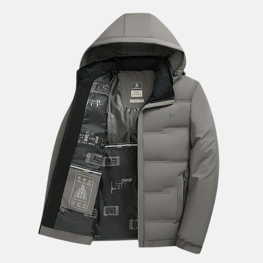 Men's Quilted Insulated Jacket Hooded With Zipper Closure Water Resistant Regular Fit