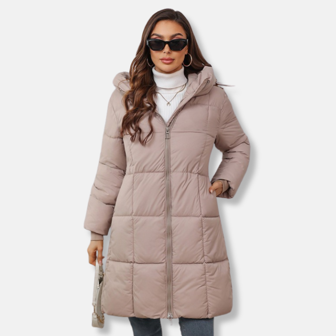 Women’s Hooded Coat – Slim Fit – Quilted Mid-Length – Insulated Warm Outerwear