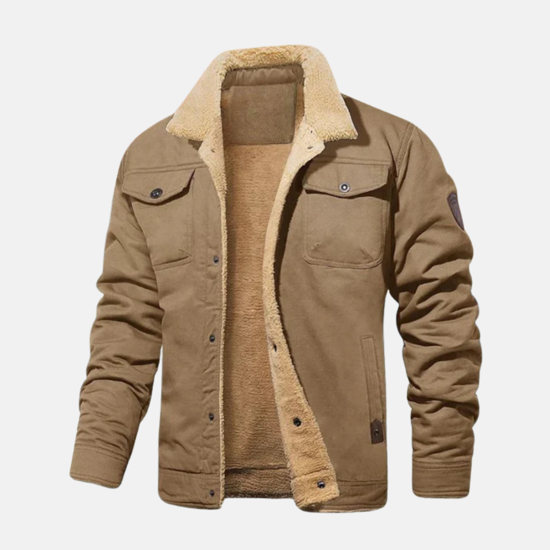 TrendAura Men's Cotton Blend Jacket With Sherpa Collar, Relaxed Fit, Waist Length Fall Outerwear