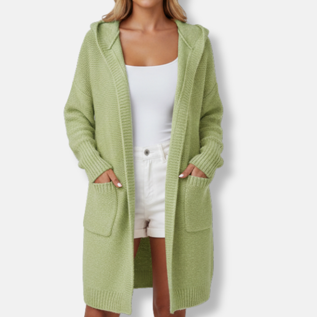 Women’s Hooded Cardigan – Oversized Relaxed Fit – Knit Wool Blend – Knee Length