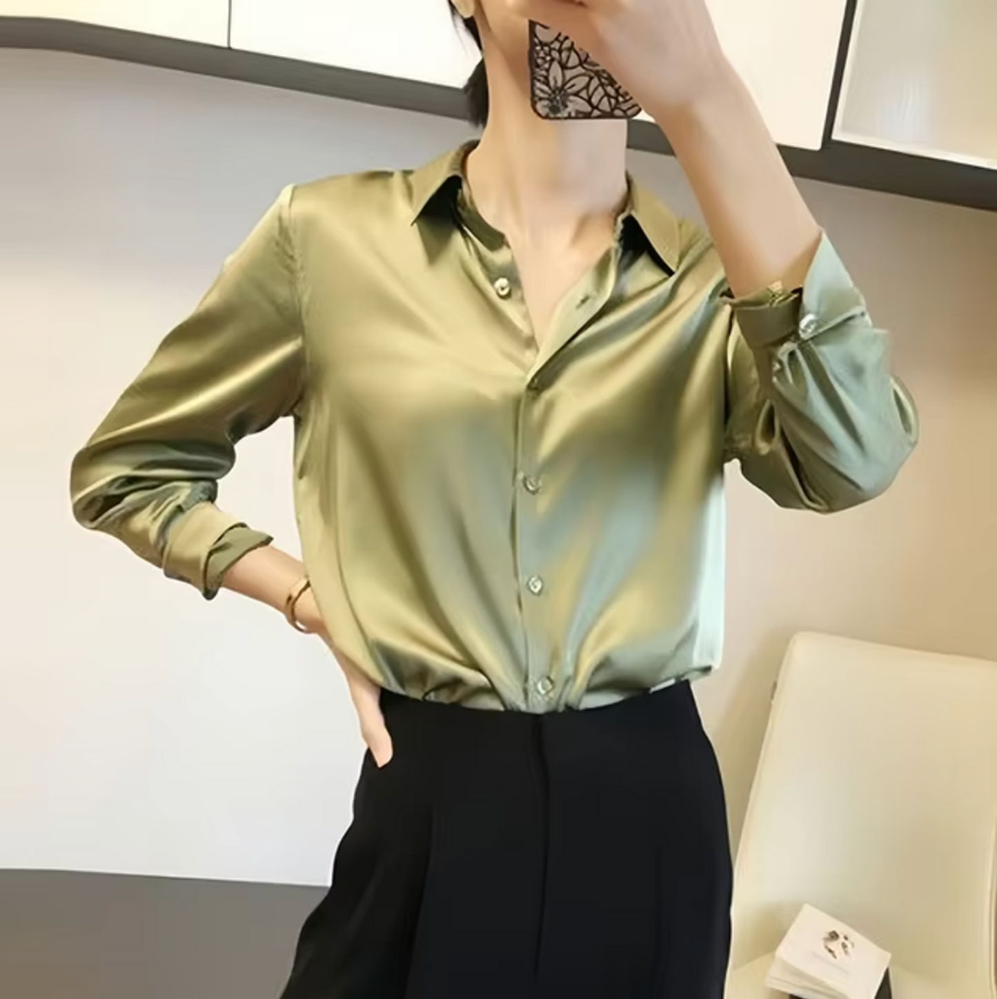 Paige Satin Blouse For Women Luxurious Sheen Lightweight Comfort Versatile Professional Top