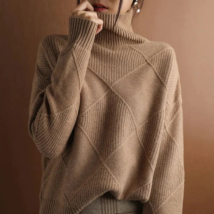 Women’s Pullover Sweater – Wool Blend – Oversized Fit – High Neck Ribbed Knit