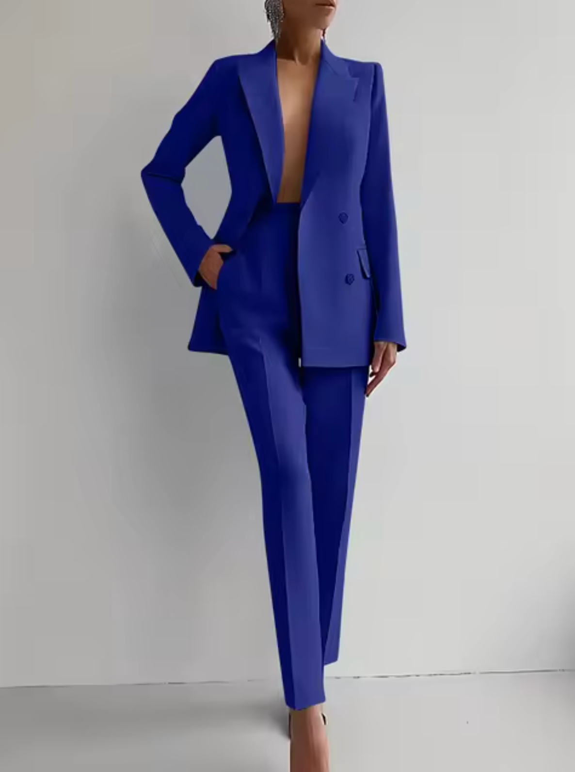 TrendAura Women Tailored Double Breasted Blazer And High Waisted Trousers Suit For Professionals