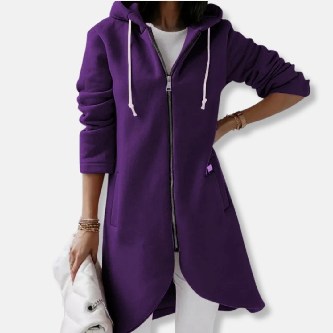 Women’s Hooded Cardigan - Knit - Long Length - Full Zip - Asymmetrical Hem