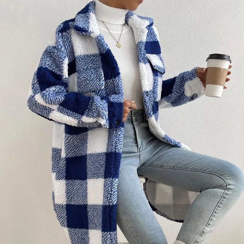 TrendAura Elise Wool Plaid Coat For Women With Soft Warmth And Cozy Yet Chic Everyday Style