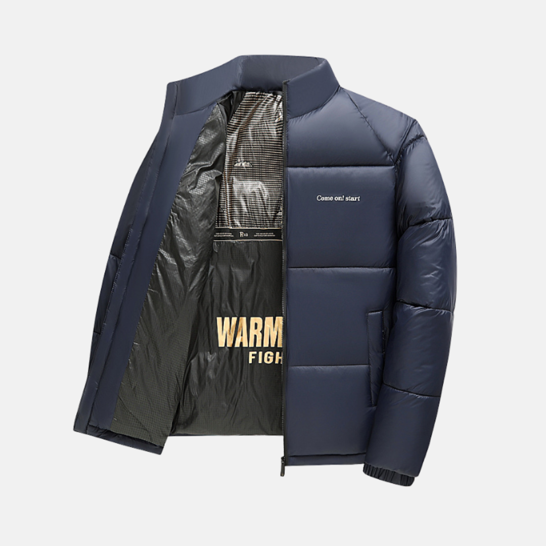 Men's Puffer Coat With Quilted Insulation, Loose Fit, Water Resistant, Stand Collar