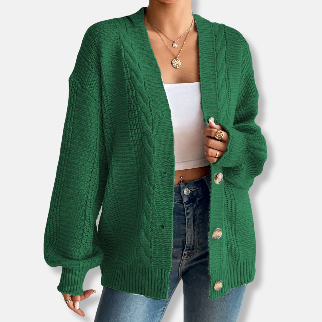 Women’s Cardigan – Wool Knit – Cable Pattern – Oversized Fit – Button Front