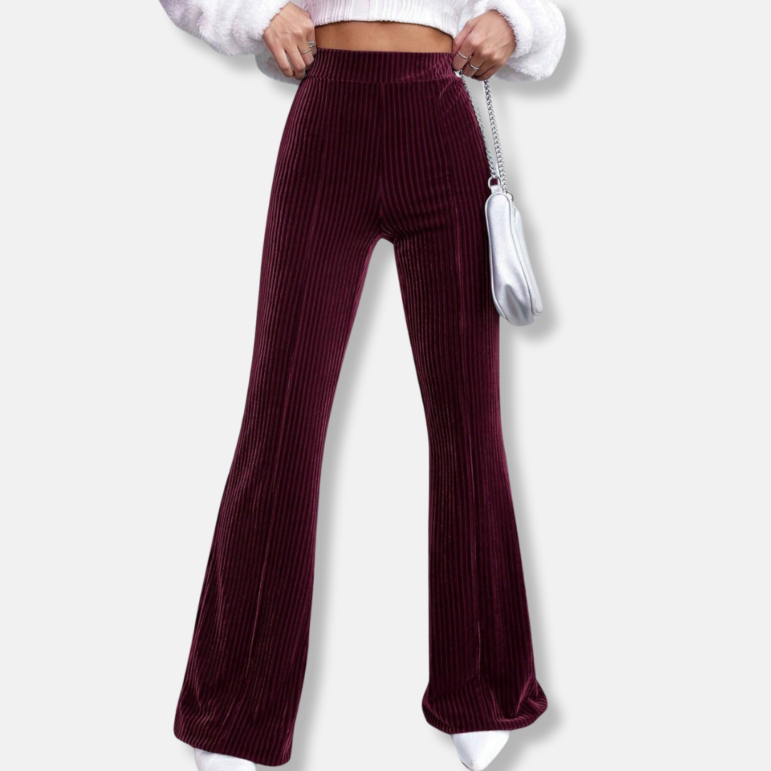 Nordisk-Flair Velvet Ribbed Wide Leg Flared Pants For Women High Waist Pull-On Comfort
