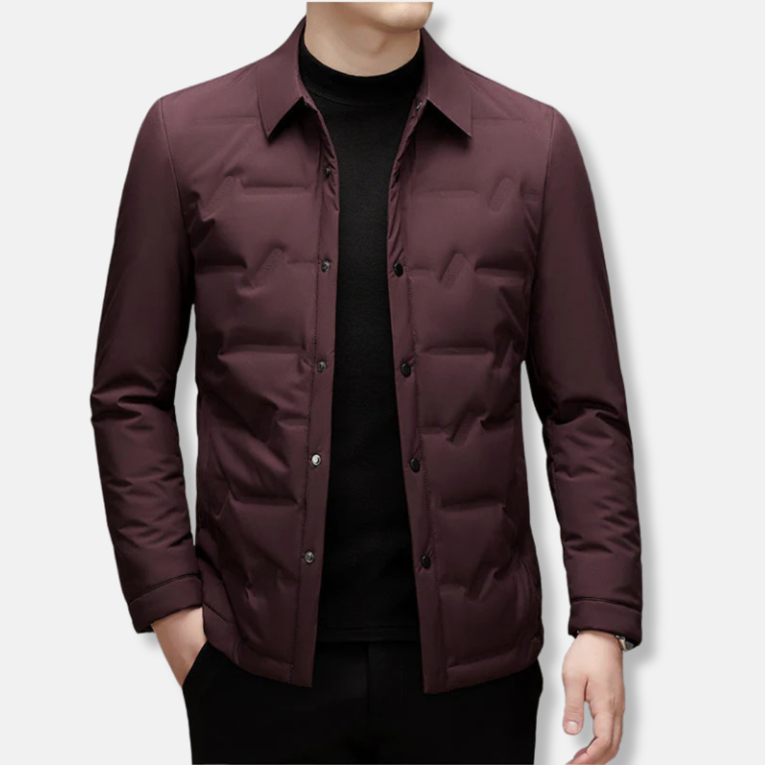 Nordisk Flair Mens Down Jacket Slim Fit Quilted Button Front Water Resistant Waist Length