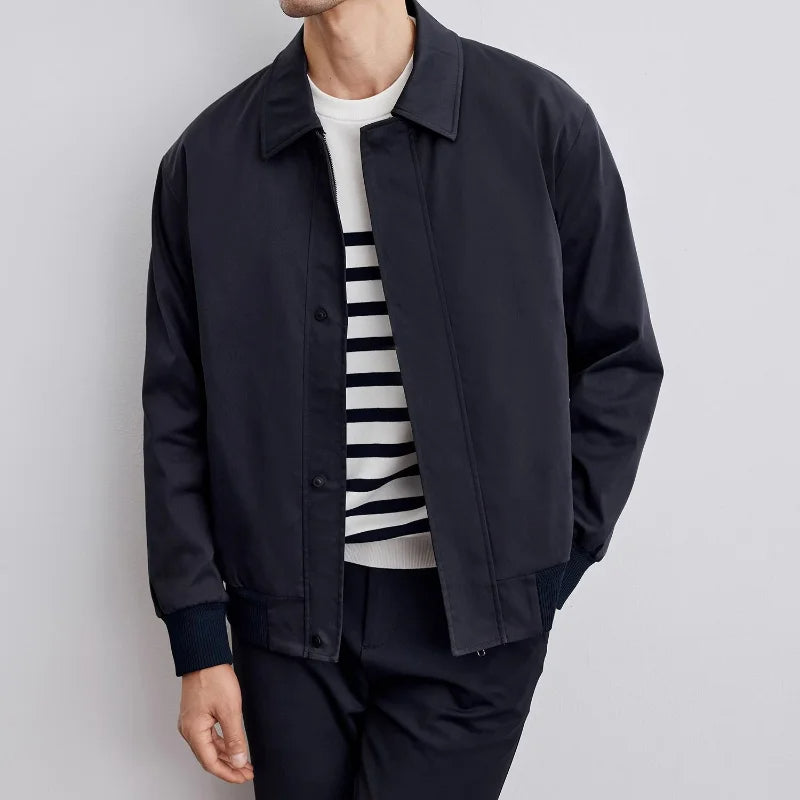Harry Relaxed Fit Harrington Jacket Collared Button Front for Men with Ribbed Cuffs and Hip Length