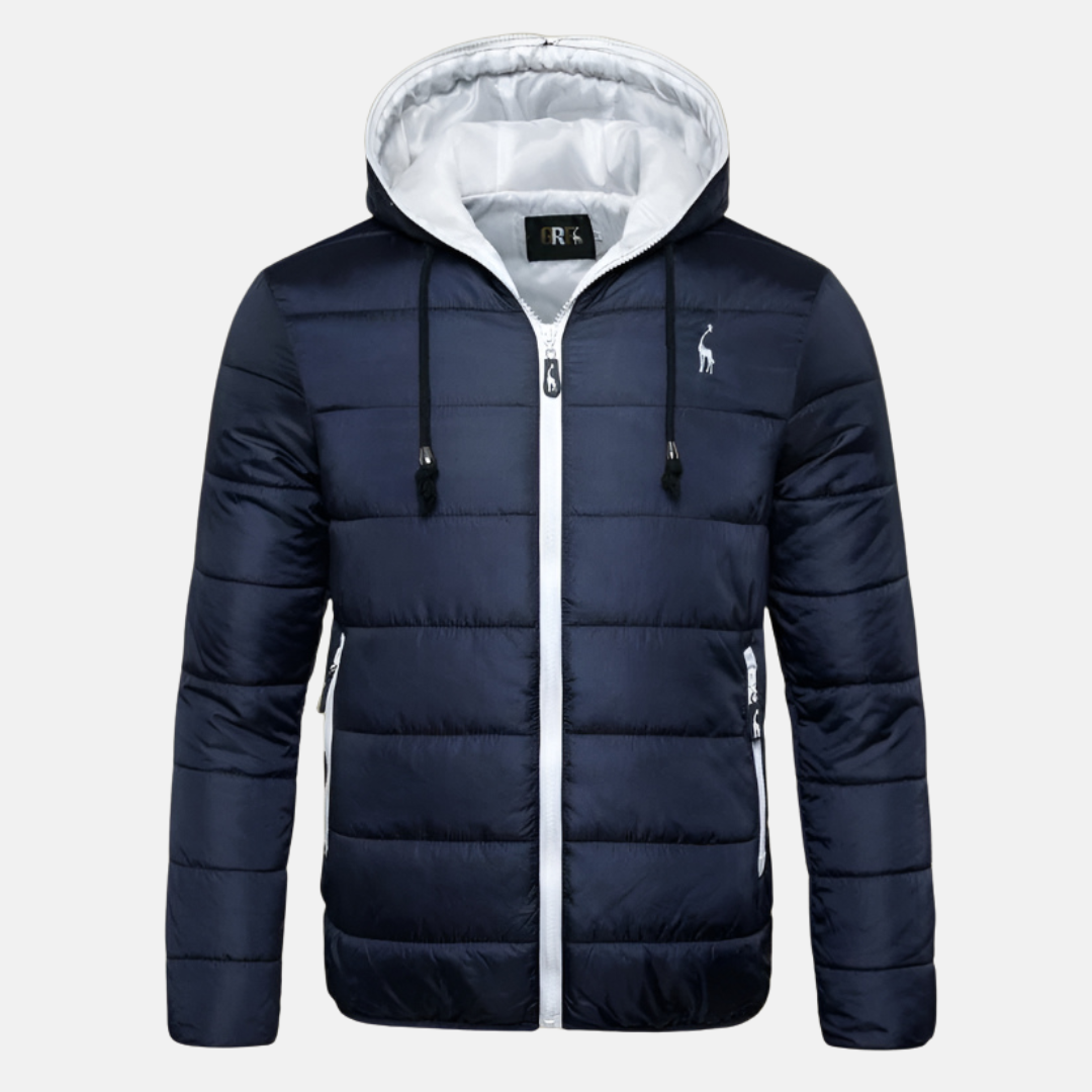 Mens Quilted Down Jacket Hooded Regular Fit Water Resistant Zipper Pockets By TrendAura