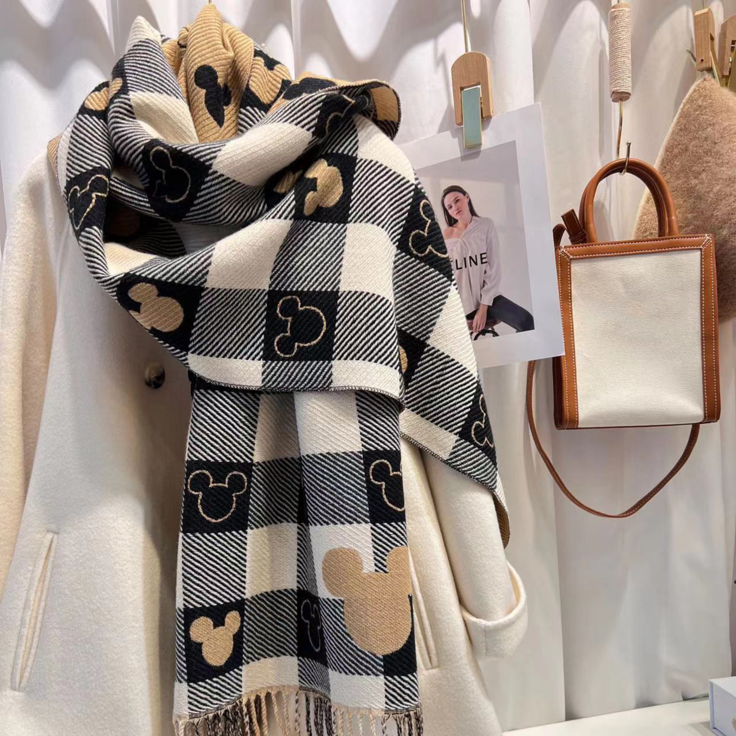 Women's Warm Plaid Scarf with Double-Sided Design and Tassels