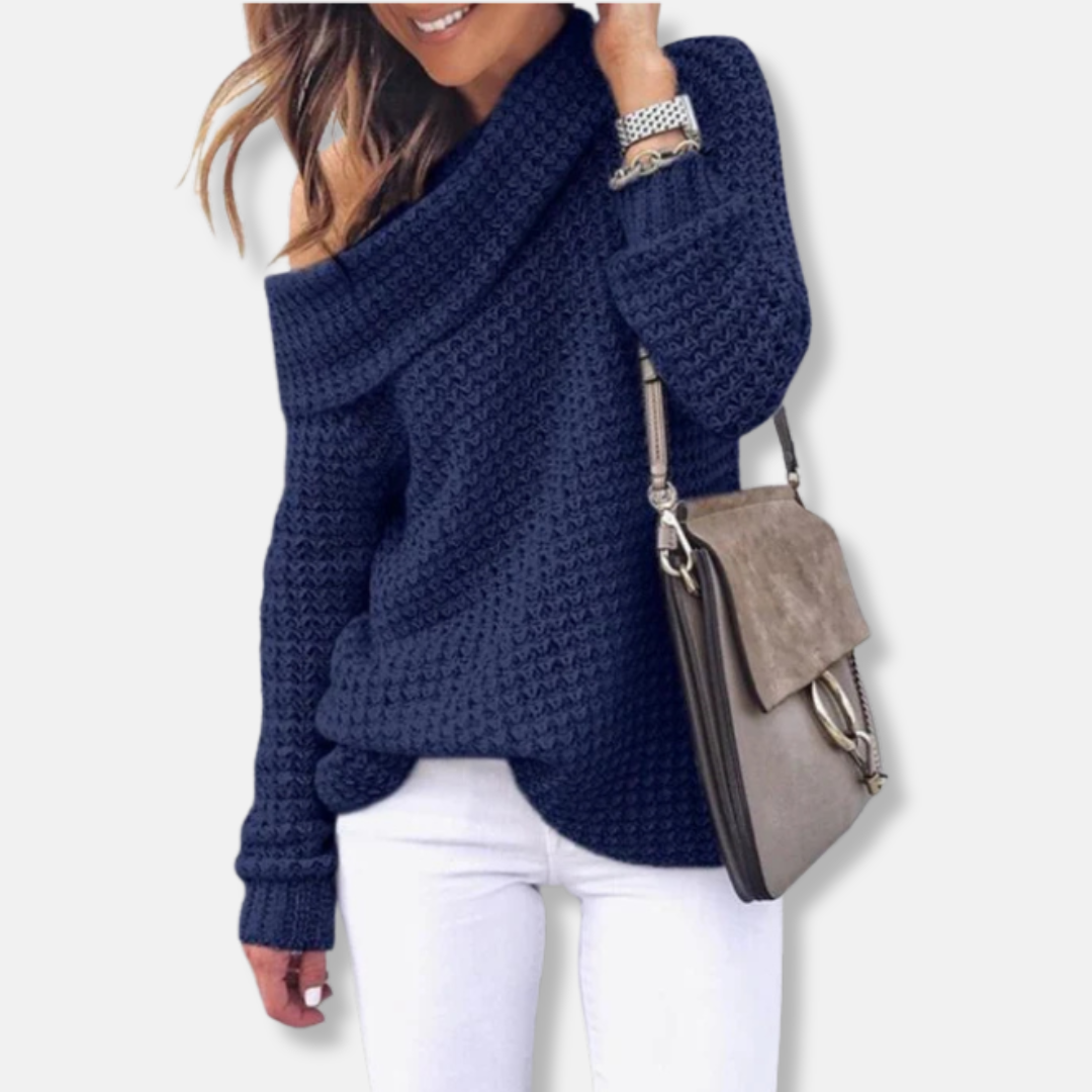 Women’s Sweater - Knit - Oversized Fit - Off-Shoulder Draped Neckline