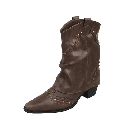 Women's Western Boots with Studded Detail and Mid-Height
