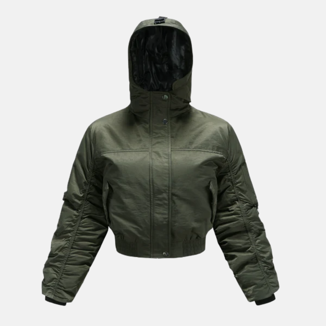 Women’s Padded Coat – Cropped Fit – Hooded – Ribbed Cuffs