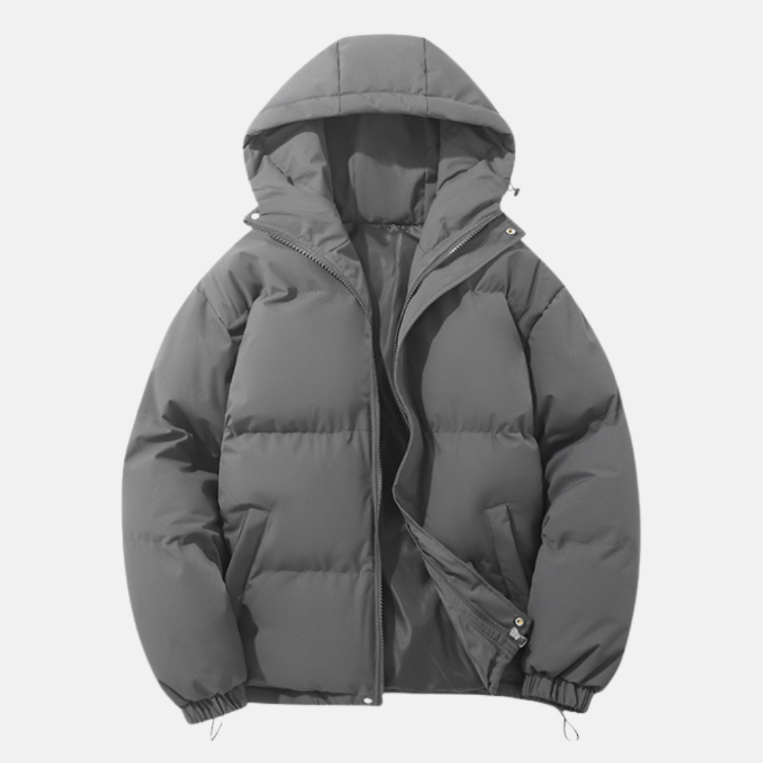 Mens Padded Hooded Coat With Elasticated Hem For Cold Winter Weather Synthetic Insulated Outerwear By TrendAura