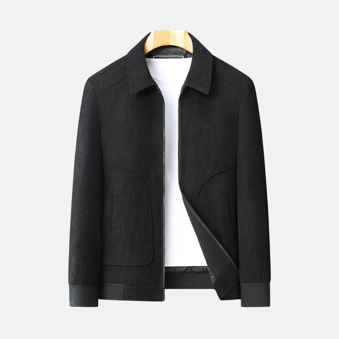 Men's Corduroy Jacket Loose Fit Hip Length Pointed Collar Smart Casual Outerwear