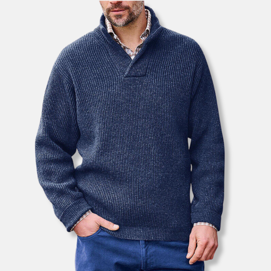 Men's Cotton Blend Pullover Sweatshirt With Stand Collar V Neck Loose Fit Long Sleeve