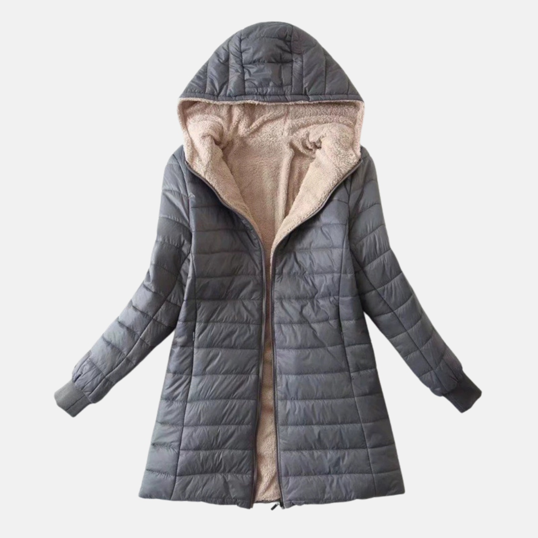 Women’s Puffer Coat – Hooded Quilted Design – Plush Lining – Mid-Length Regular Fit