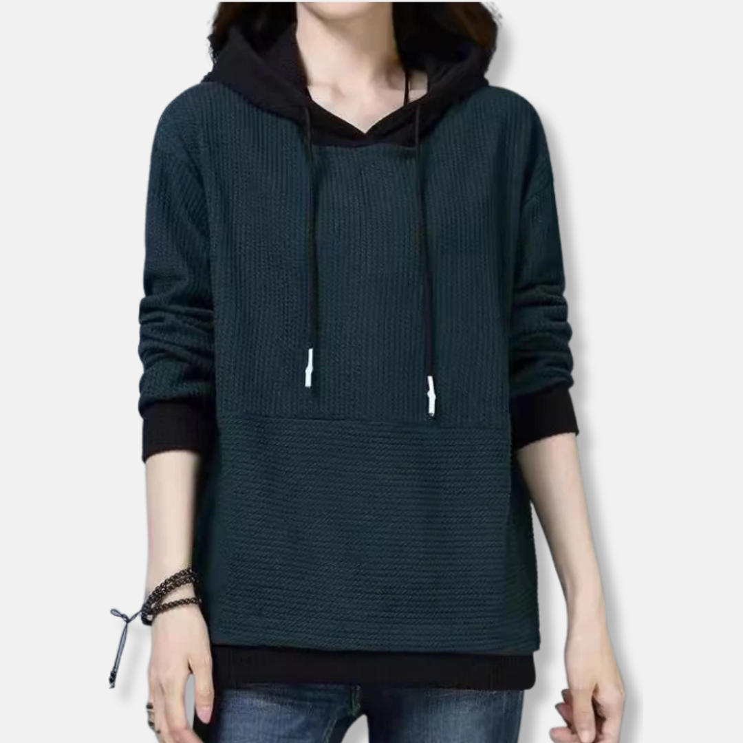 Women’s Hooded Sweatshirt - Knit - Loose Fit - Tunic Length - Adjustable Hood