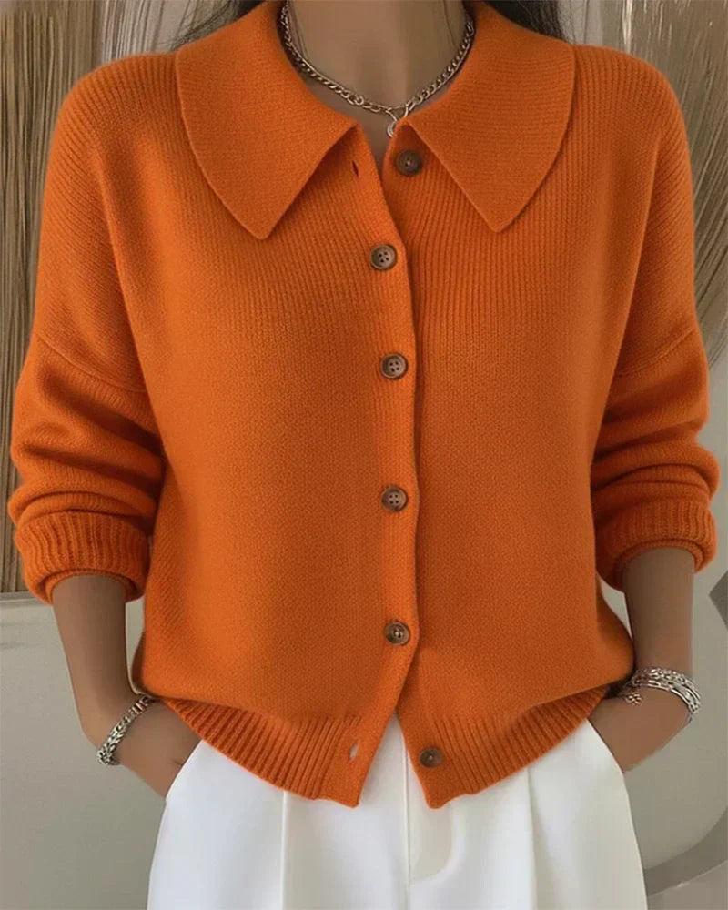 Women's Button Collar Cardigan with Versatile Style and Classic Design