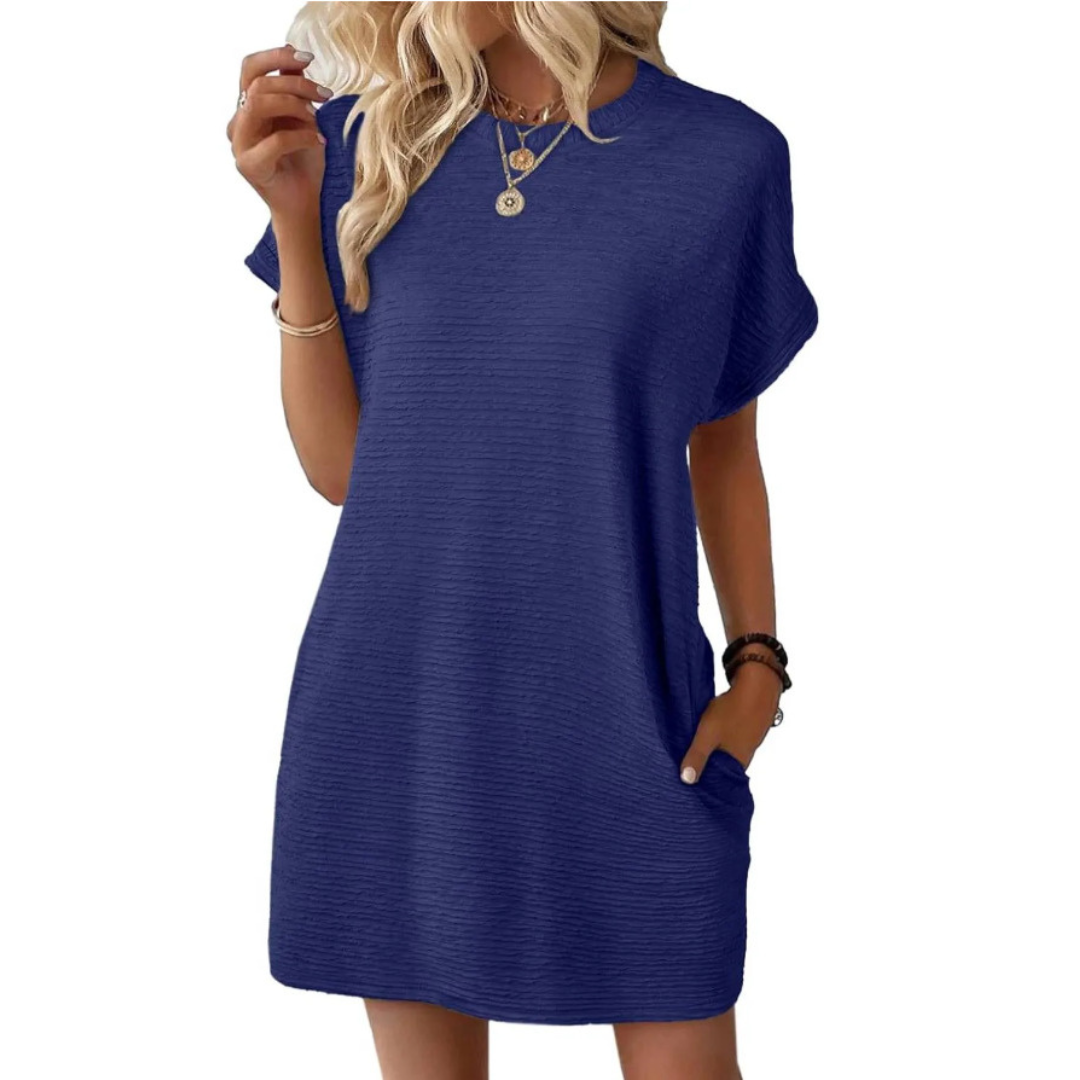 Women's Mini Dress with Crew Neck and Short Sleeves