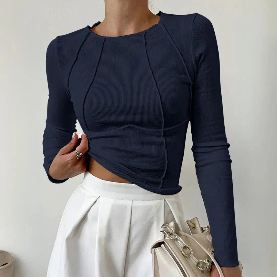 Serena Sculpted Panel Long Sleeve Ribbed Top