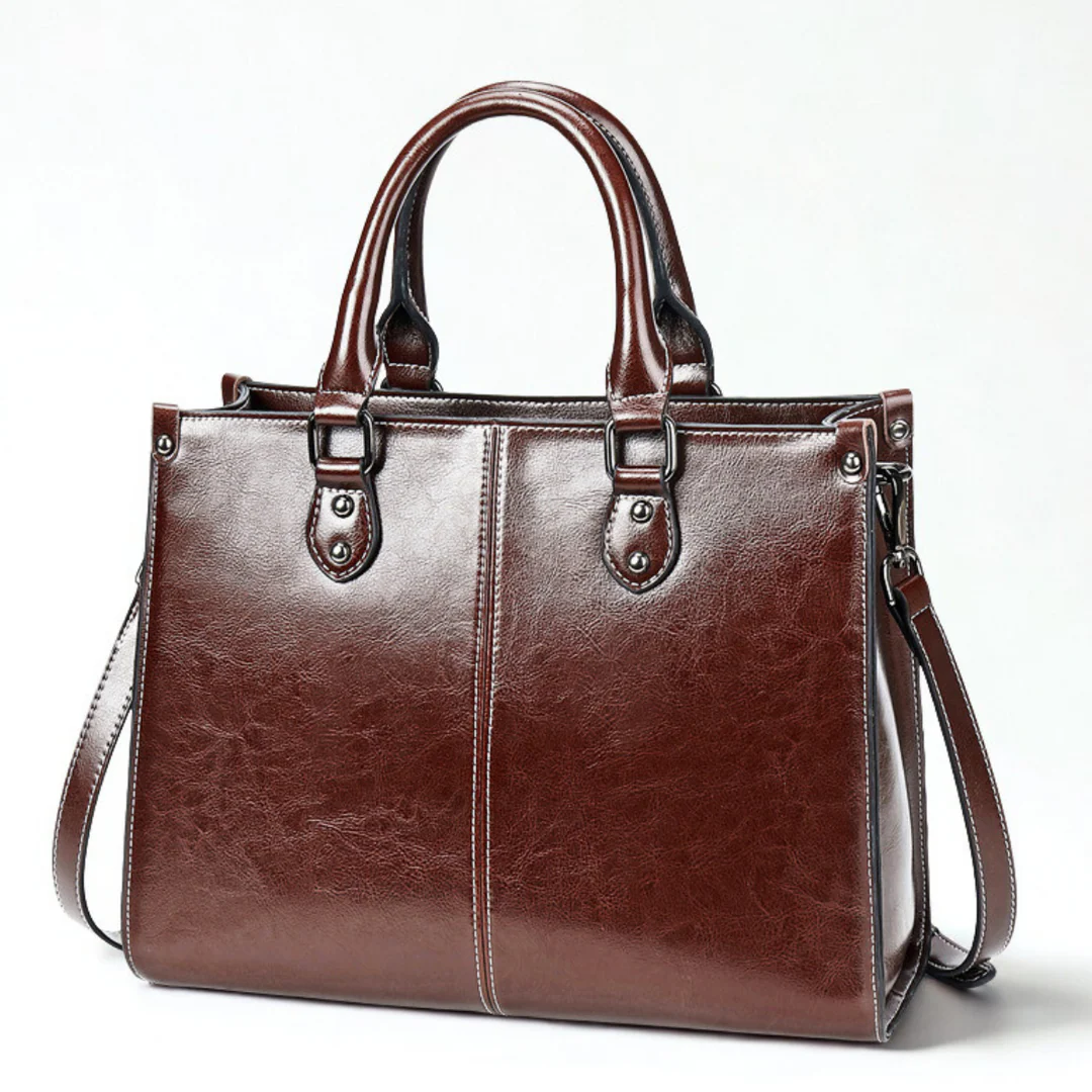 TrendAura Arden Structured Tote Bag - Genuine Leather, Polished Structured Silhouette, Spacious Work To Weekend Interior