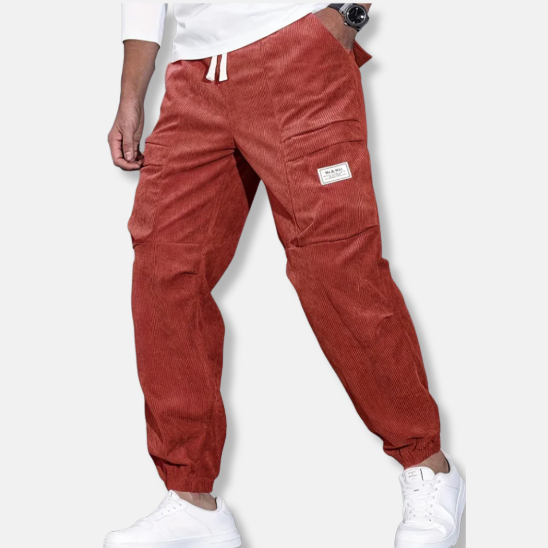 TrendAura Mens Corduroy Pants Loose Fit With Tapered Leg Adjustable Waist And Elastic Cuff