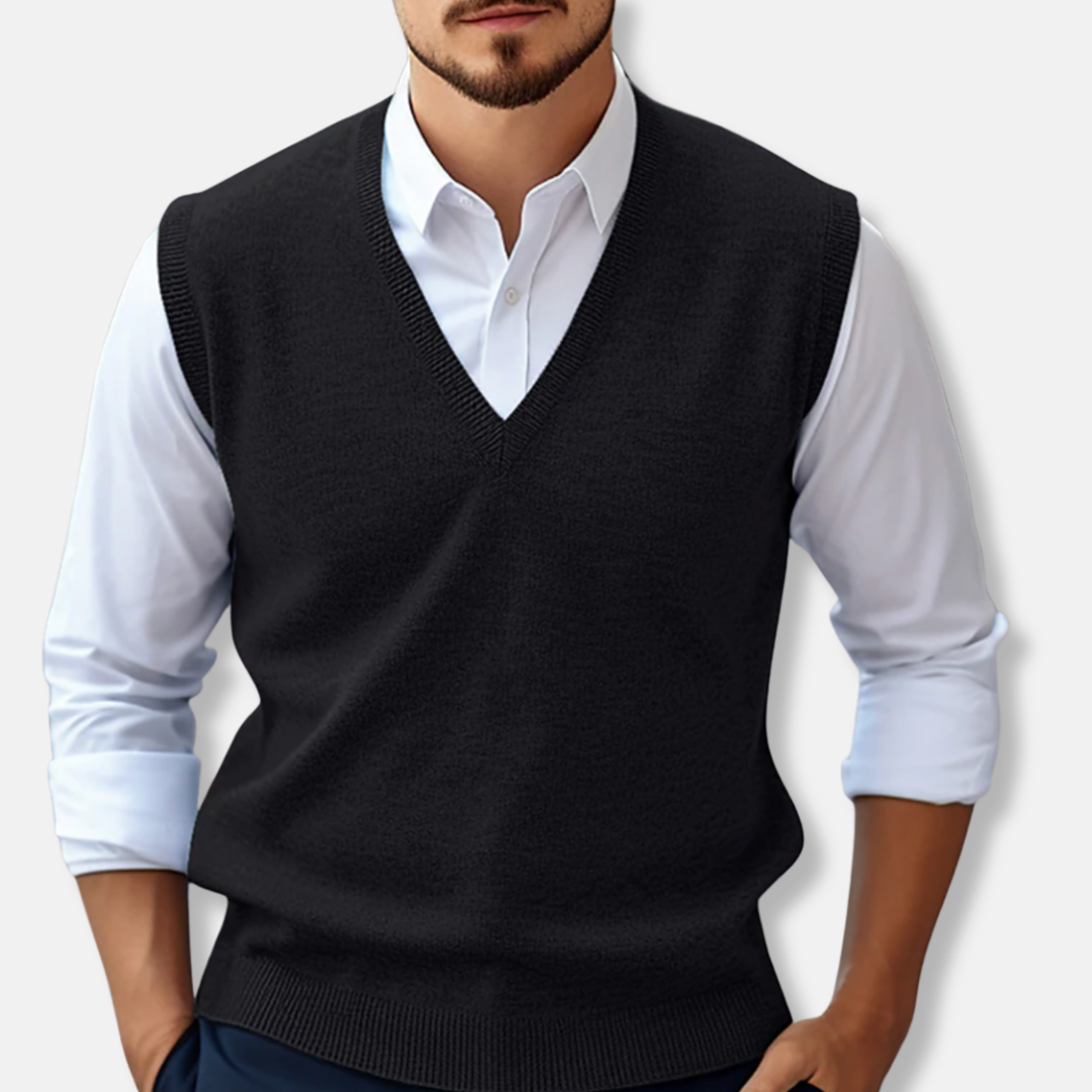 Joshua Ribbed V-Neck Sleeveless Sweater Vest For Men Regular Fit Hundred Percent Cotton Knit Layering