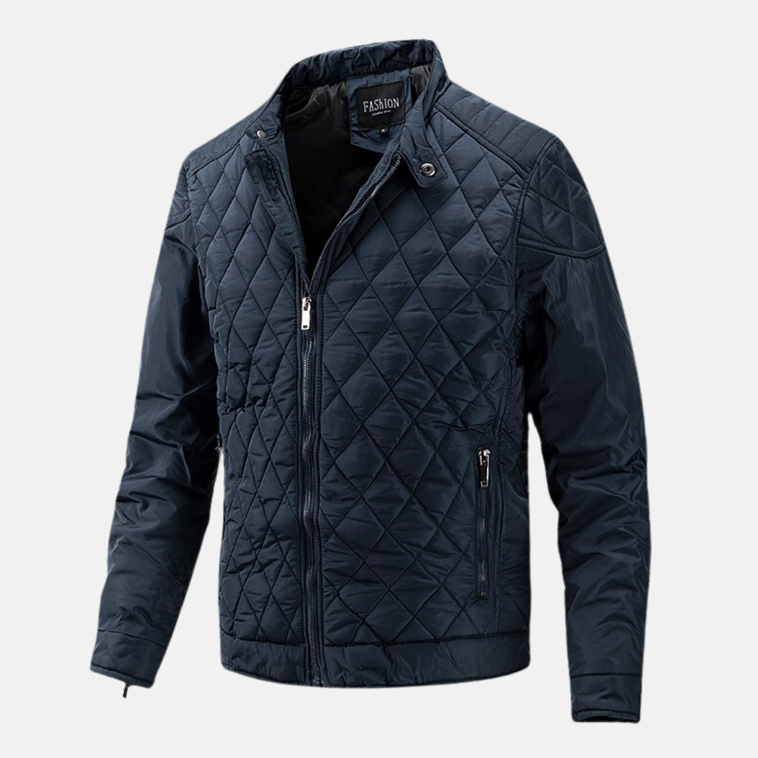 Men's Wool Blend Quilted Jacket With Diamond Quilted Pattern Slim Fit Stand Collar Winter Coat TrendAura