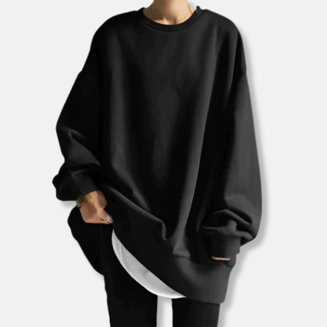 Women’s Sweatshirt - Soft Knit - Oversized Fit - Ribbed Crew Neck - Tunic Length