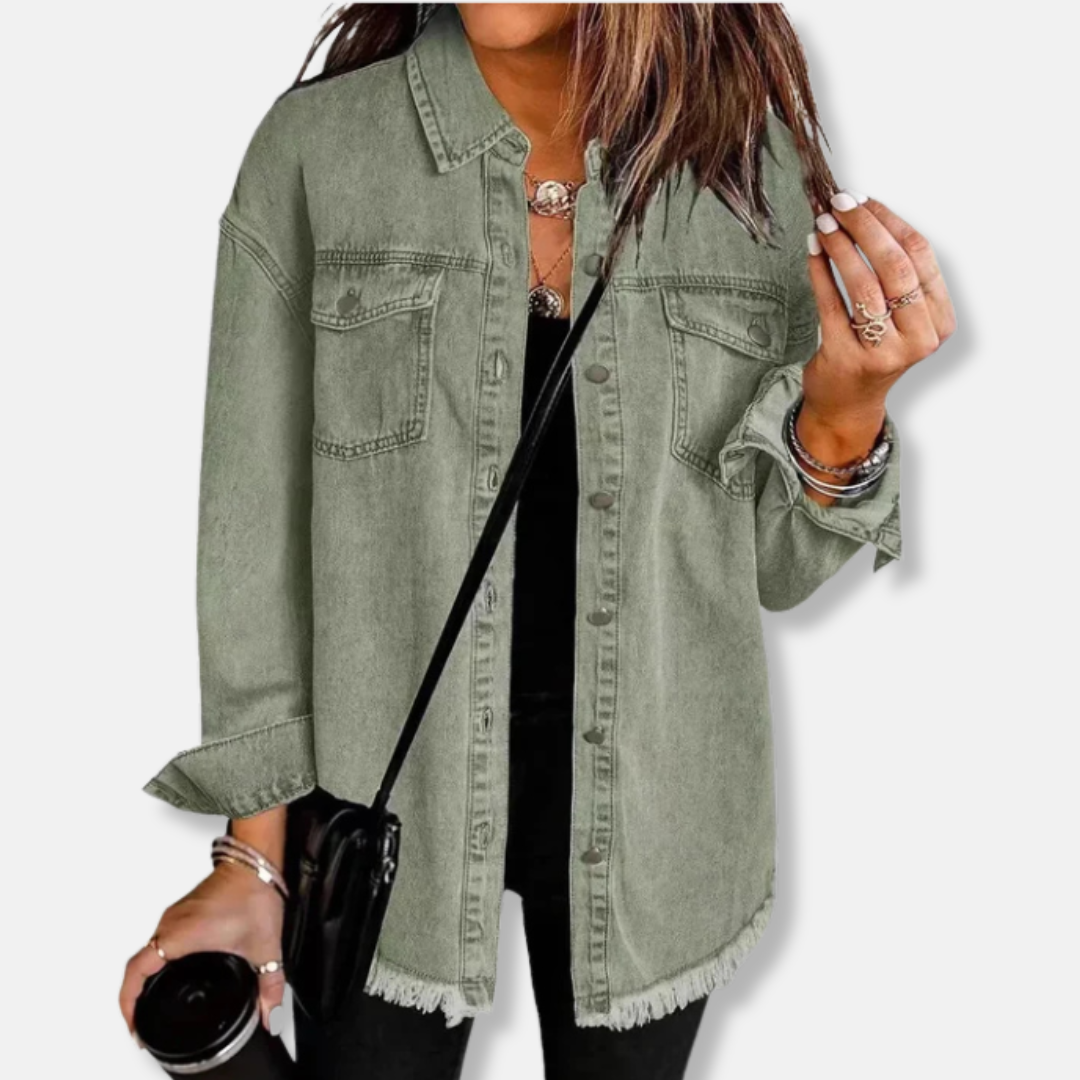 Women’s Shacket - Denim - Oversized Fit - Raw Edge Hem - Button Front