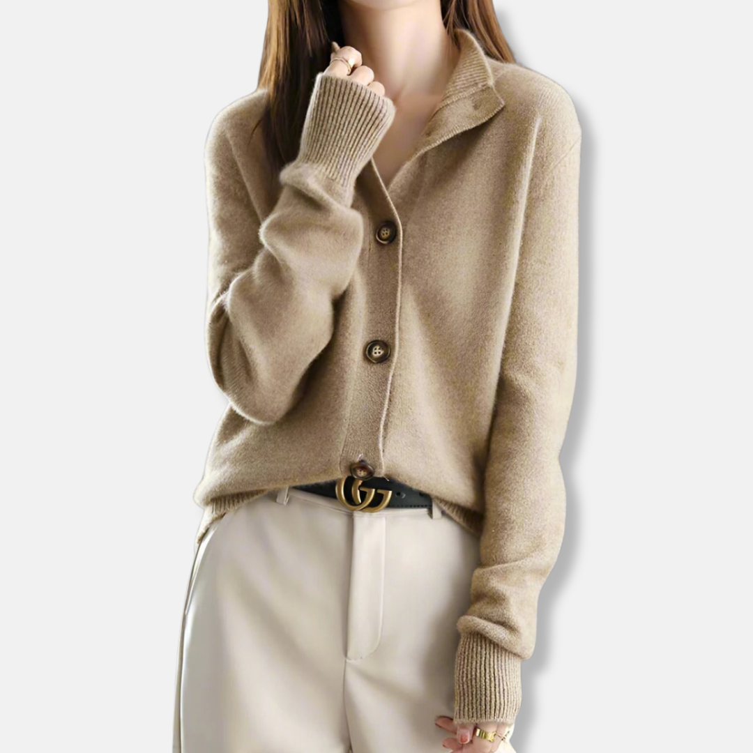 Women’s Cardigan - Knit - Relaxed Fit - Mock Collar - Button Closure