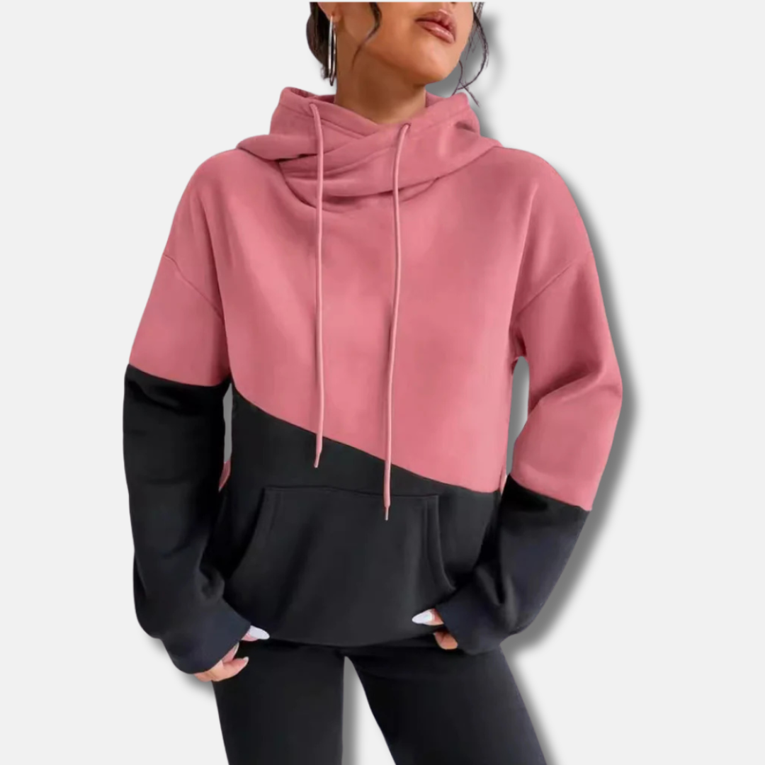 Women’s Hoodie – Relaxed Fit – Soft Knit Fabric – Colorblock – Kangaroo Pocket