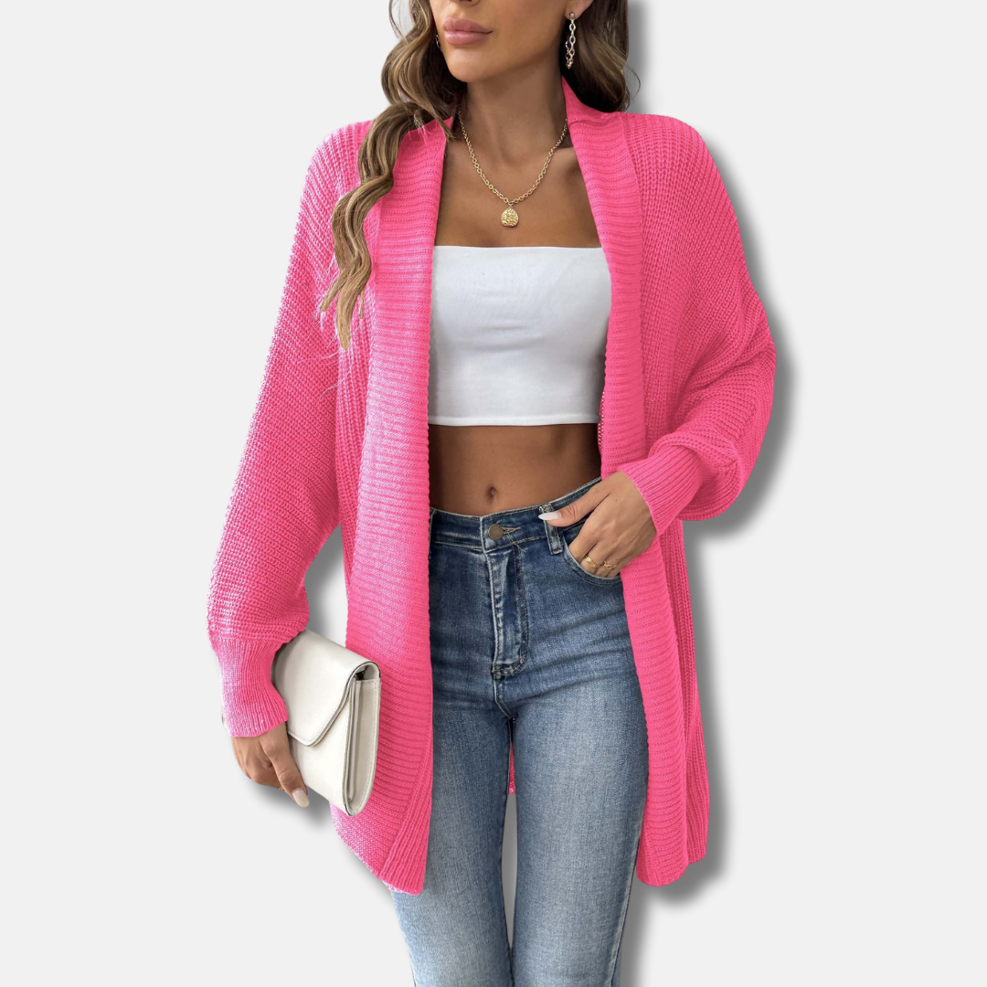Women’s Cardigan - Acrylic Knit - Longline - Shawl Collar - Pearl Buttons
