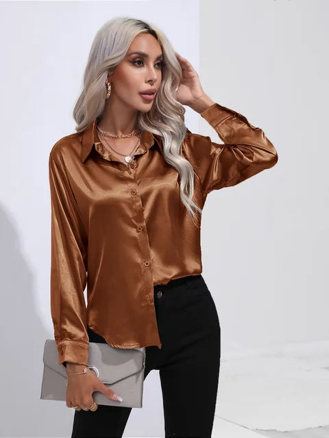 Elegant Buttoned Blouse For Women | Long Sleeves Relaxed Fit