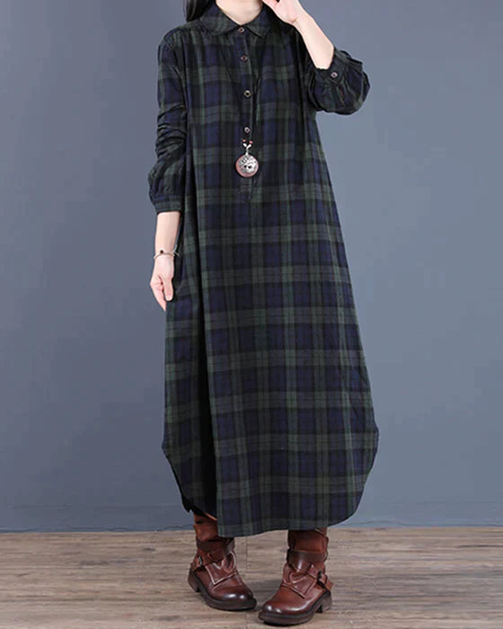 Women’s Stylish Plaid Shirt Dress | Midi