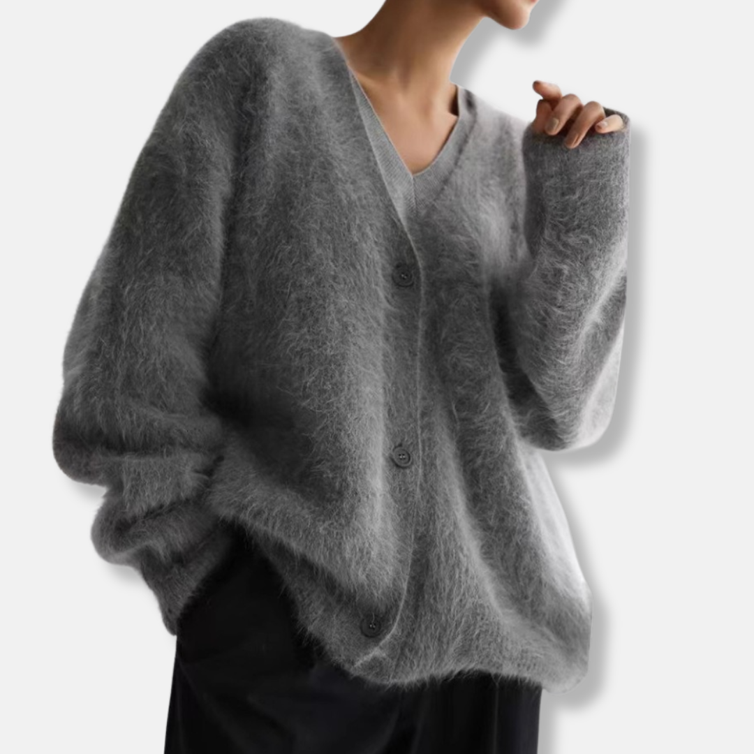 Women’s Cardigan - Brushed Knit - Oversized Fit - V-Neck - Button Closure